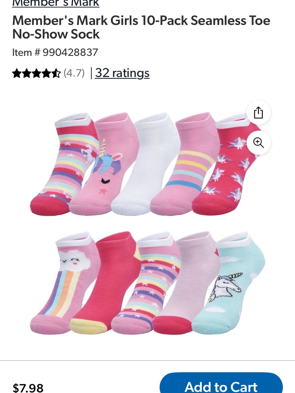 Kids Girls 10-Pack Assorted Pink & Pastel Crew Socks